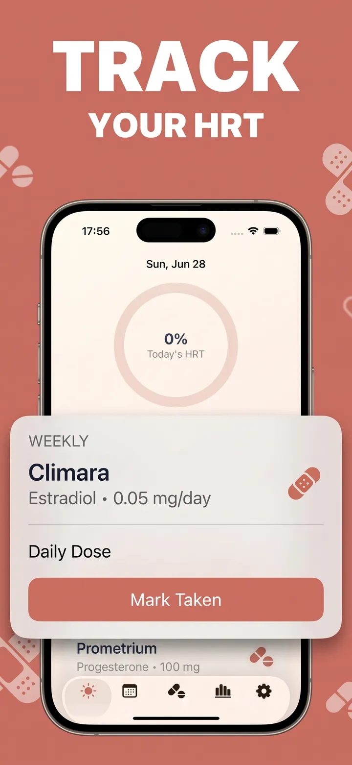 Rosel app home screen showing today's HRT dose progress ring